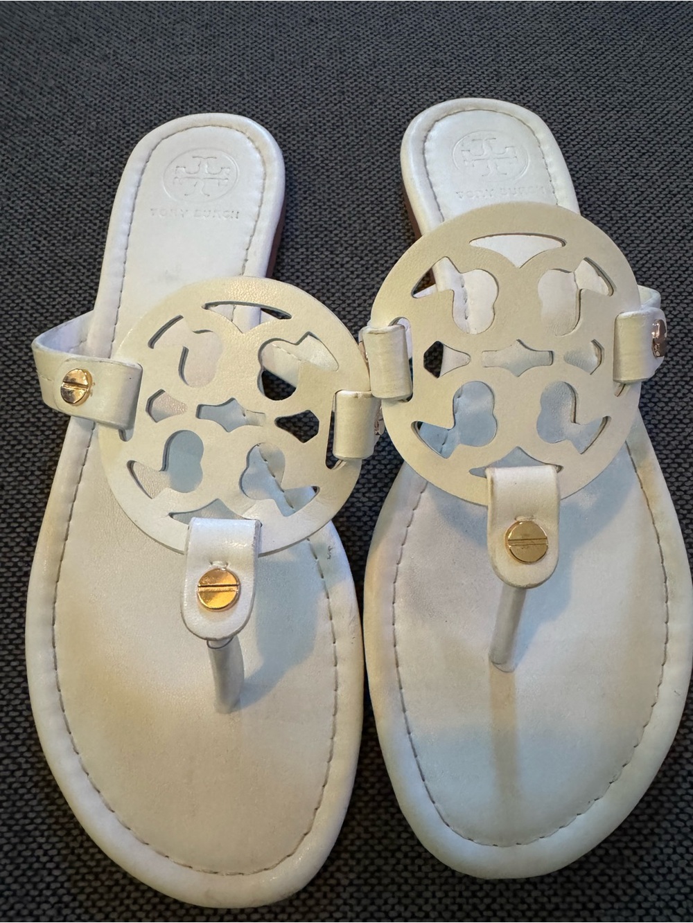 Tory Burch White Leather Miller Sandals